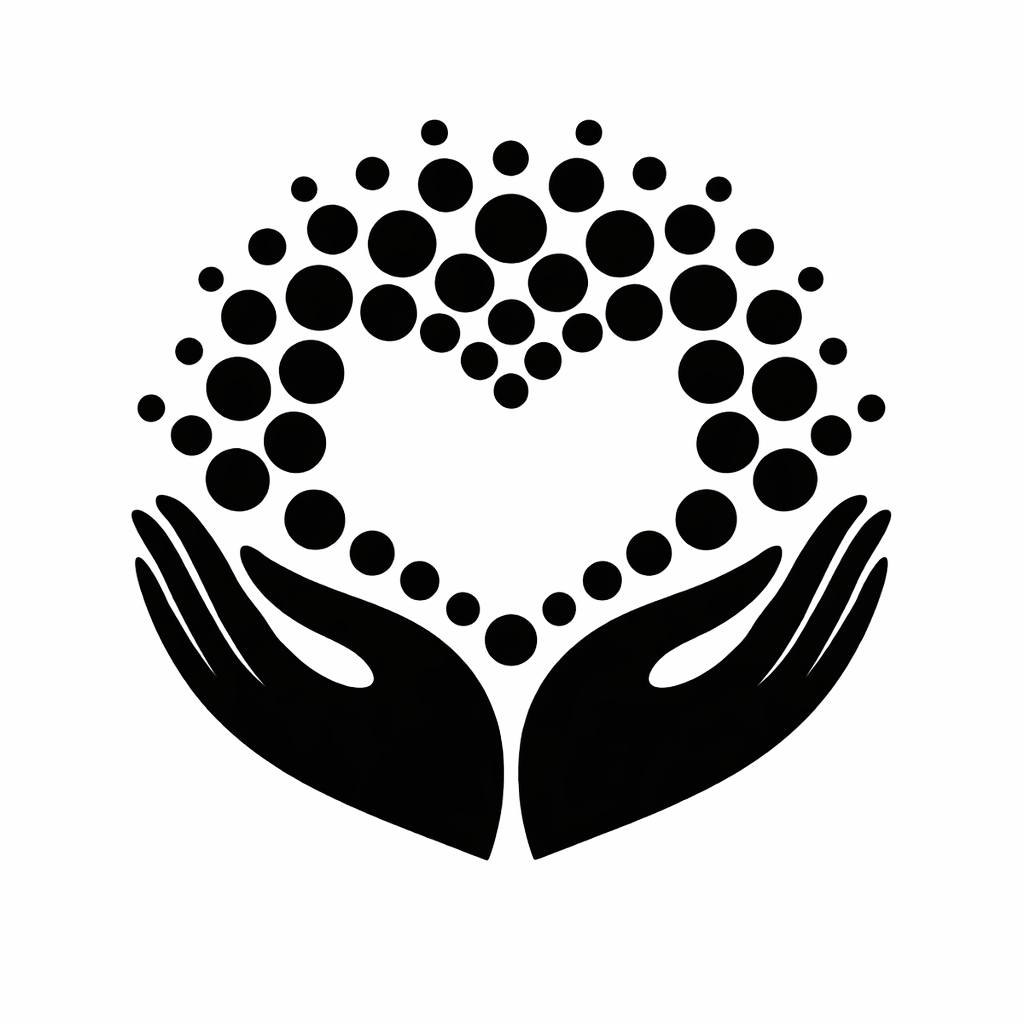 Logo Estepona Massage: dvě dlaně držící srdce složené z teček